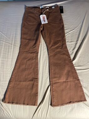 Women's High-Rise Brown Flare Jeans — Wide Leg with Raw Hem